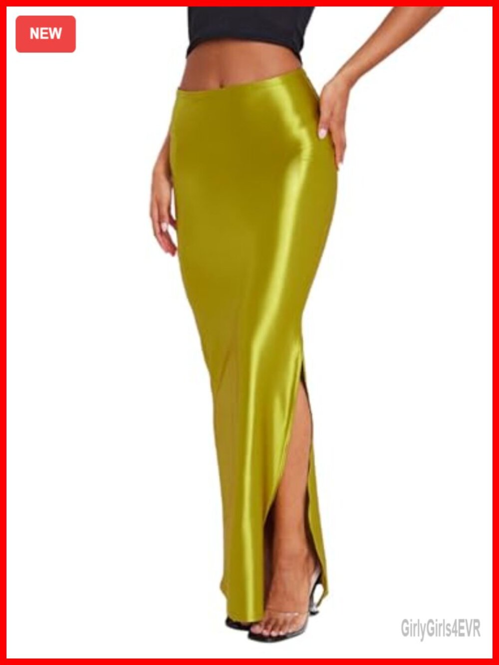 Satin Silk High Slit Maxi Skirt A-Line Bodycon Dressy